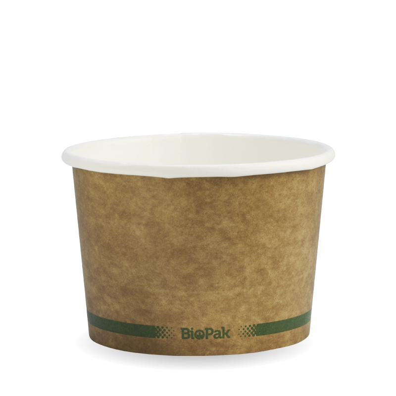 Paper BioBowl Hot/Cold 16oz Kraft Green Stripe - BioPak