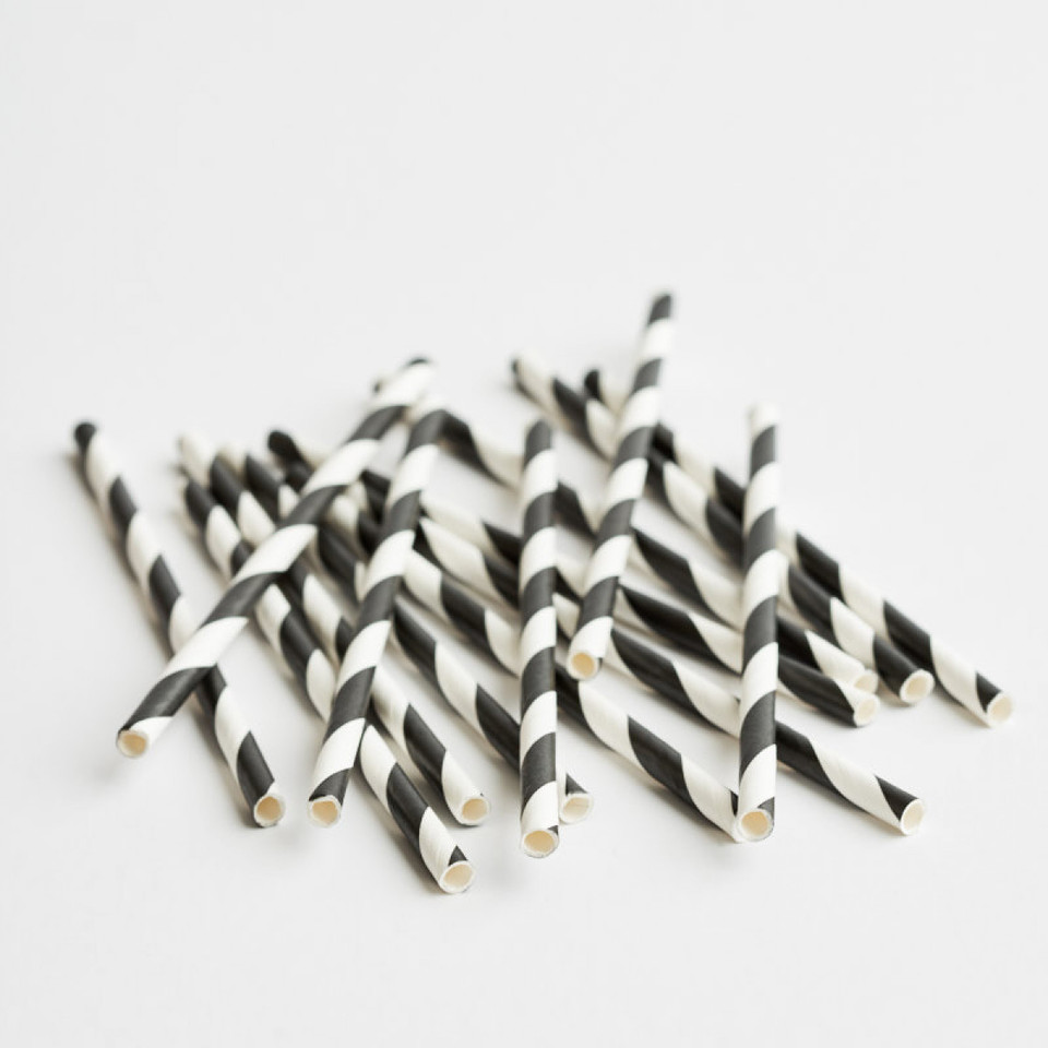 3Ply Drinking Straws COCKTAIL BLACK/WHITE STRIPE - Epicure
