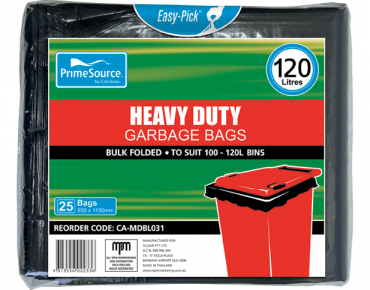 PrimeSource' 120L Garbage Bags, Pack, Bulk Folded - Castaway