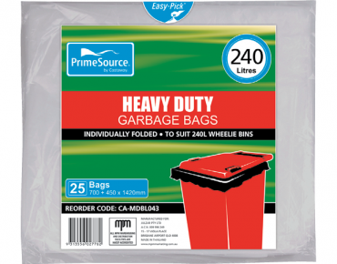 PrimeSource' 240L Wheelie Bin Bags, Individually Folded - Castaway