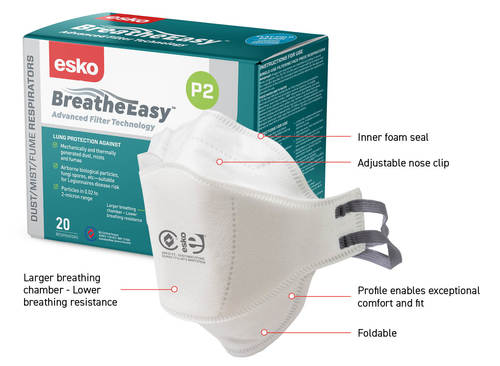 Breathe Easy P2 Flat Fold Non-Valved Mask - Esko