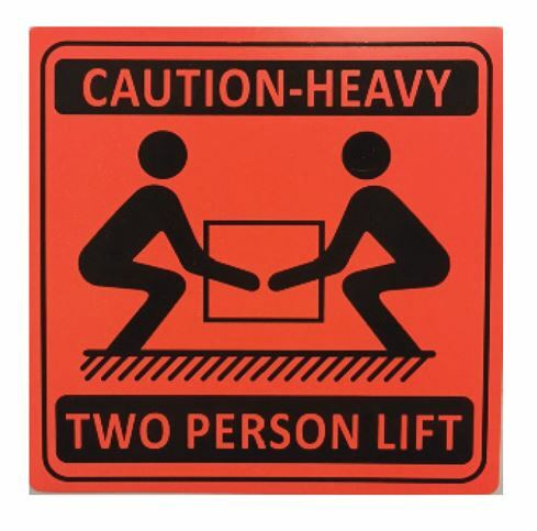 Two Person Lift Handling Label - Orange/Black, 99mm x 99mm Carton 12