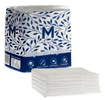 Compact Dispenser Napkins D Fold - White, 180mm x 215mm, 1 Ply - Matthews