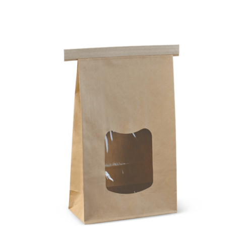Large Window Tin-Tie Bag Brown 242 x 155 x 70 - Detpak