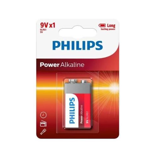 Philips Power Alkaline Battery - Red, 9V Size Pack 1