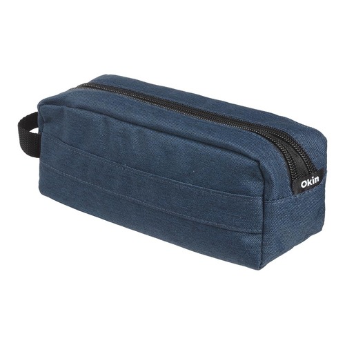 Okin Pencil Case Barrel 2 Zip Denim Blue 22x8x8cm