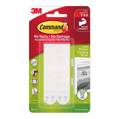 Command Picture Hanging Strips 17206 Large White, Pack of 4 Sets