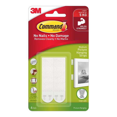 Command Picture Hanging Strips 17201 Medium White, Pack of 4 Sets