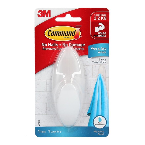 Command Wet Area Hook WET17-ES Large White