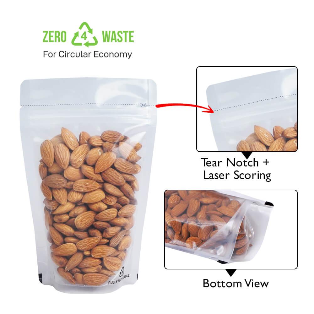 Stand up Pouch 250g Recyclable Clear w Zip no Valve 160w x 230h x (45 + 45)g