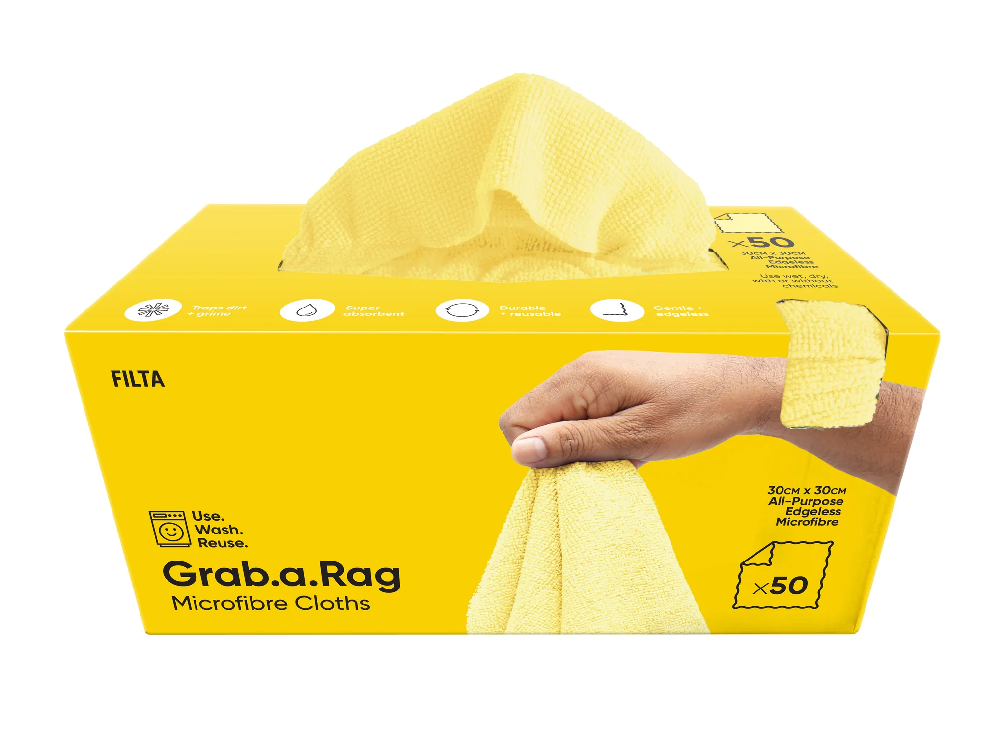 Grab-A-Rag Microfibre Cloths Yellow, Box 50 - Filta