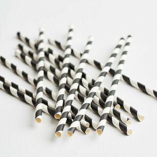 3Ply Drinking Straws REGULAR BLACK/WHITE STRIPE 205mm x 6mm - Epicure