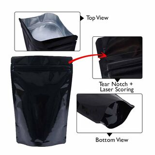 Stand Up Pouch Shiny Black/Shiny Black 4/5kg w Zip No Valve w Die Cut Handle 400w x 550h x (90 +90)g