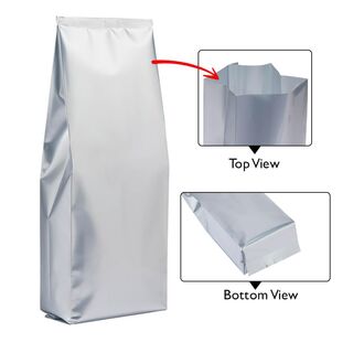 Central Seal-Side Gusset Pouch 3kg Matt Silver w No zip w Valve 210w x 510h x (55 +55)g