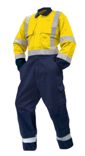 Overall Ls, 300Gsm Cotton, Yellow/Navy Dn -Size 9